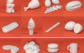52个低面卡通食物C4D模型预设合集 food pack