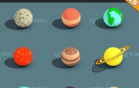 C4D模型 9个低多边形星球C4D模型C4D FBX OBJ MA/MB 有材质