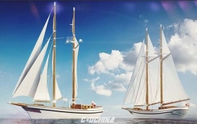 C4D模型 海洋帆船船只交通模型 含材质 含贴图