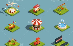 15个低多边形卡通游乐园设施C4D模型C4D FBX OBJ MA/MB 有材质