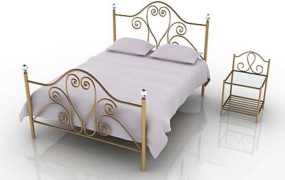 C4D模型 室内模型-WROUGHT IRON DOUBLE BED C4D模型 含贴图 含材质