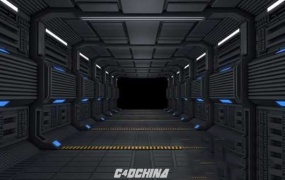 C4D模型 航空模型-3D科幻走廊模型 C4D模型 含贴图 含材质