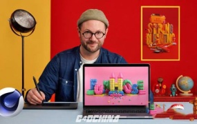 电商插画风格C4D三维场景教程(英文字幕) Domestika – 3D Typography Playing with Color and Volume by Thomas Burden