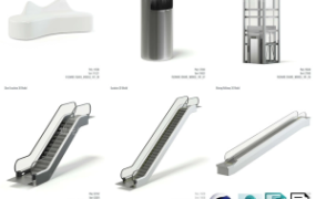 C4D maz fbx obj升降垂直电梯手扶电梯商场展柜模型带材质贴图